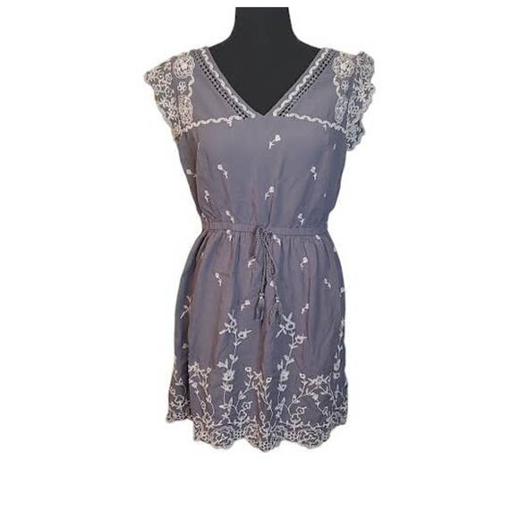 Abercrombie & Fitch Blue Embroidered Peasant Mini Dress Med - Picture 1 of 8
